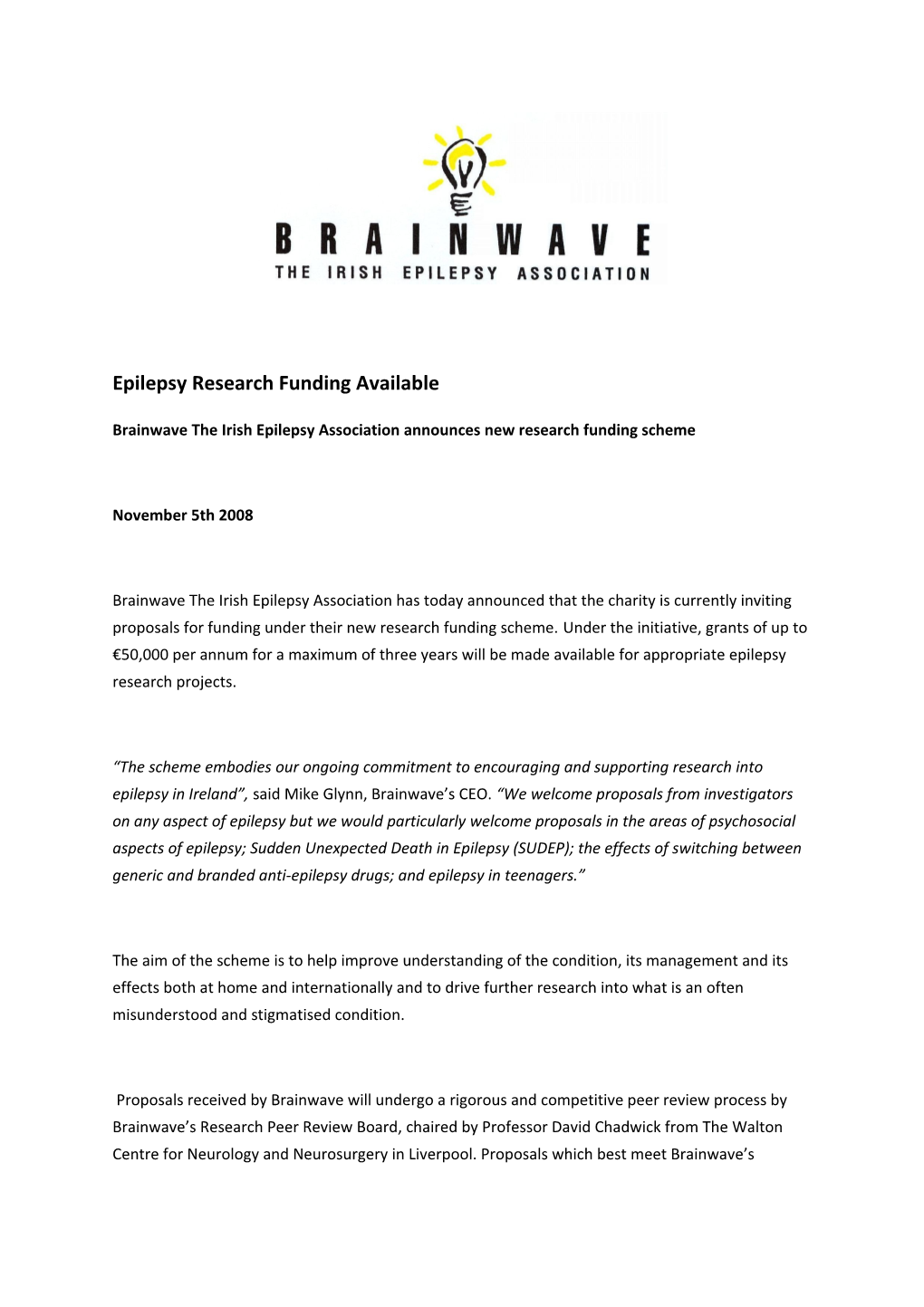 Epilepsy Research Funding Available