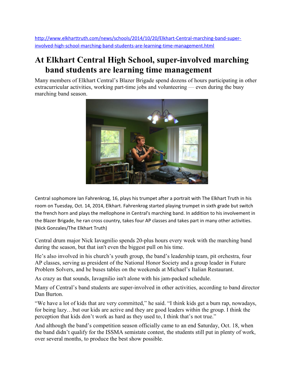 At Elkhart Central High School, Super-Involved Marching Band Students Are Learning Time