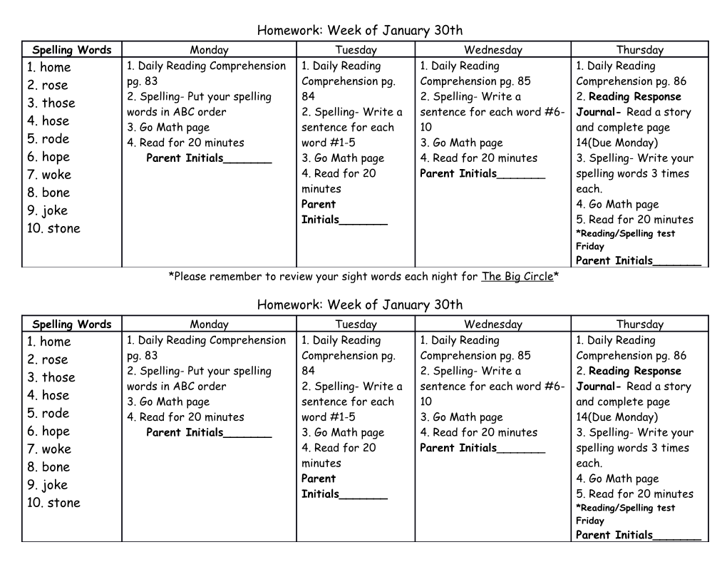 Homework: Week Ofjanuary 30Th