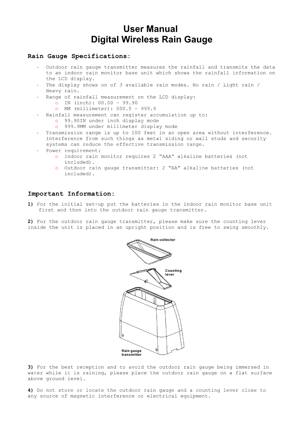 Rain Gauge Specification