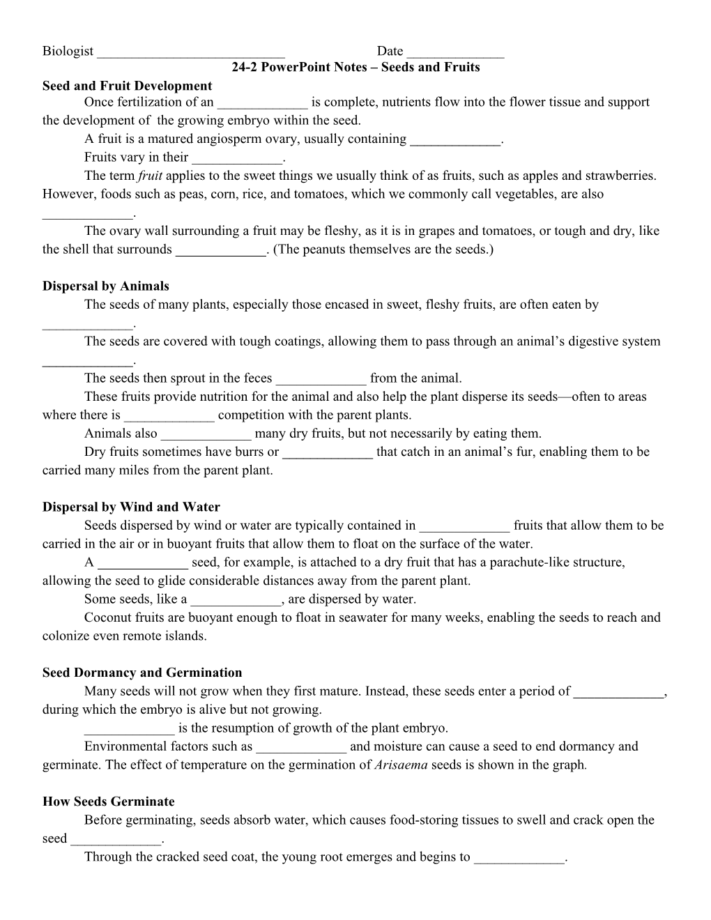 24-2 Powerpoint Notes Seeds and Fruits