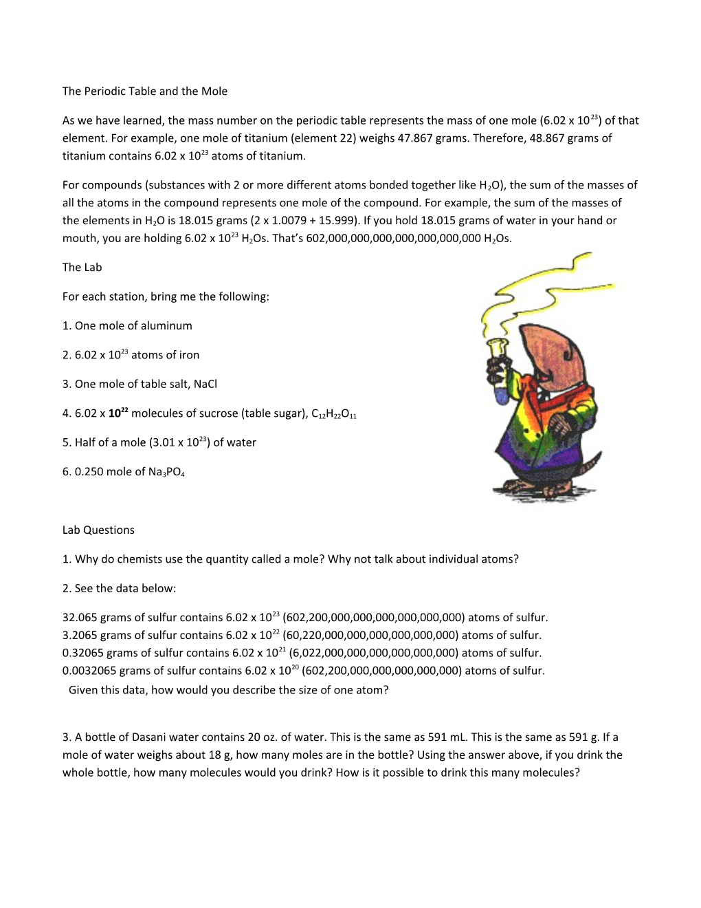 The Periodic Table and the Mole