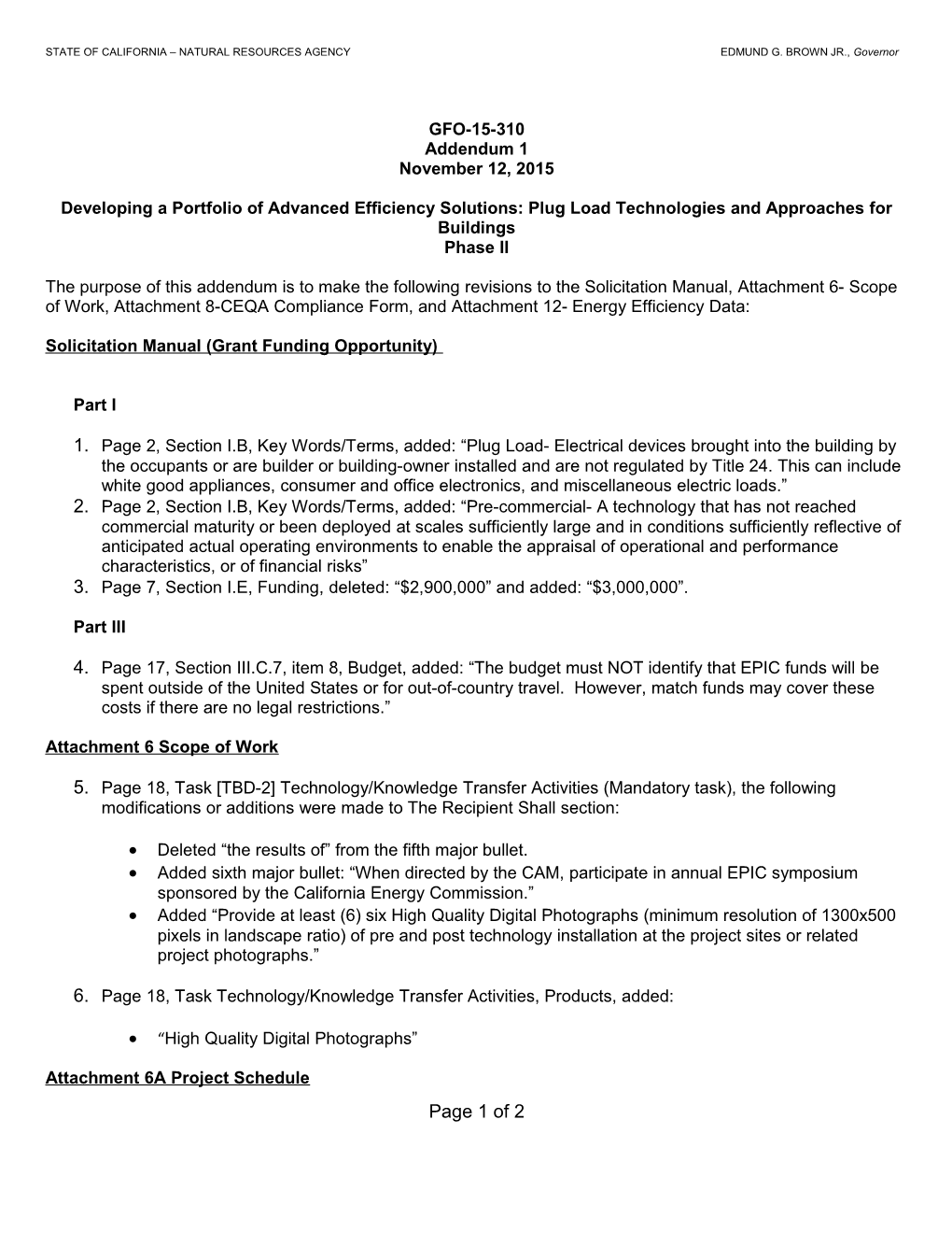 Addendum 1 for GFO-15-310 - Developing a Portfolio of Advanced Efficiency Solutions: Plug