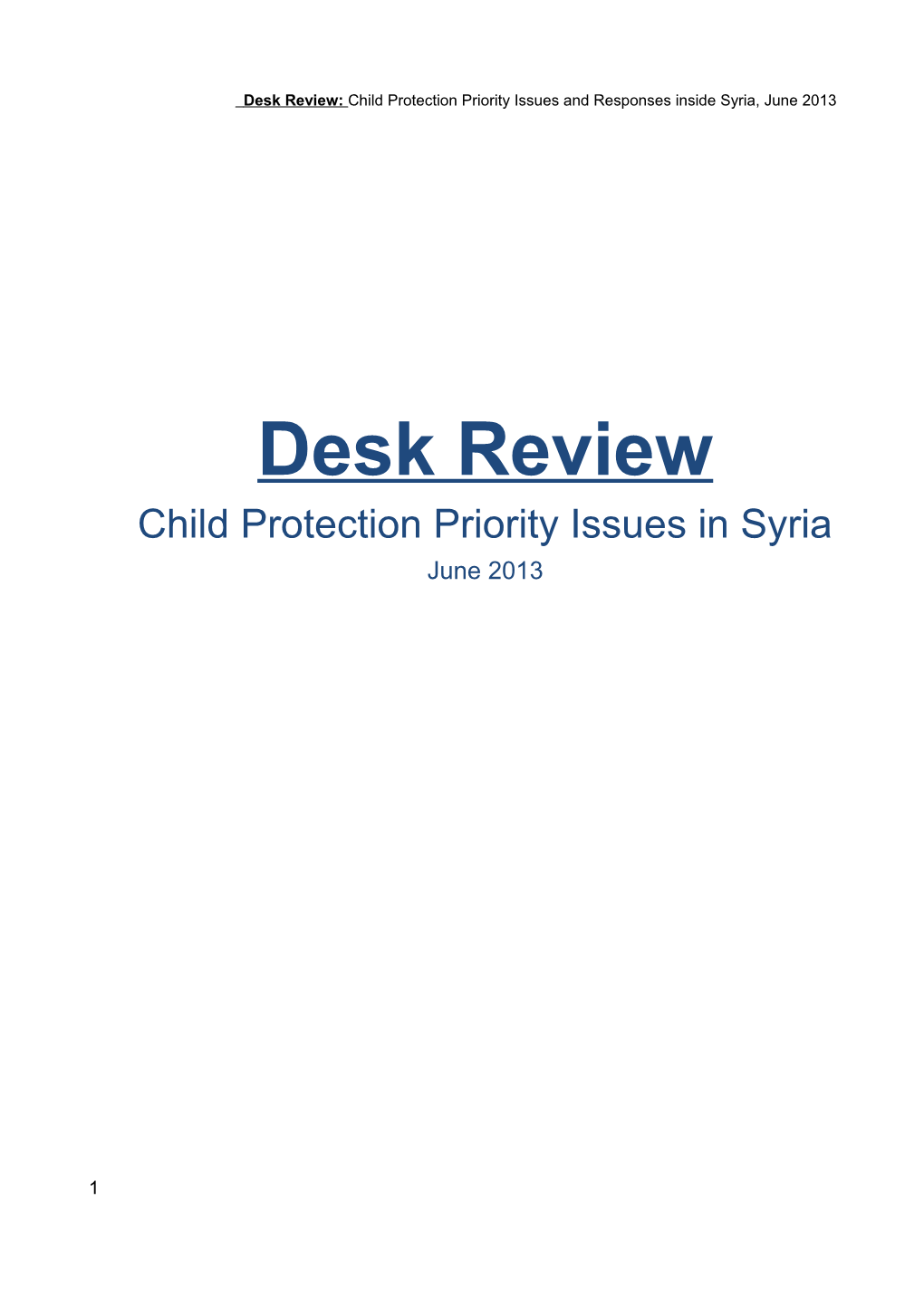 Child Protection Priority Issues in Syria