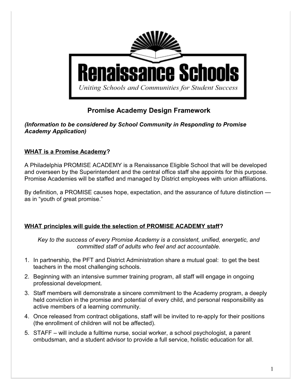 Renaissance Schools Promise Plan
