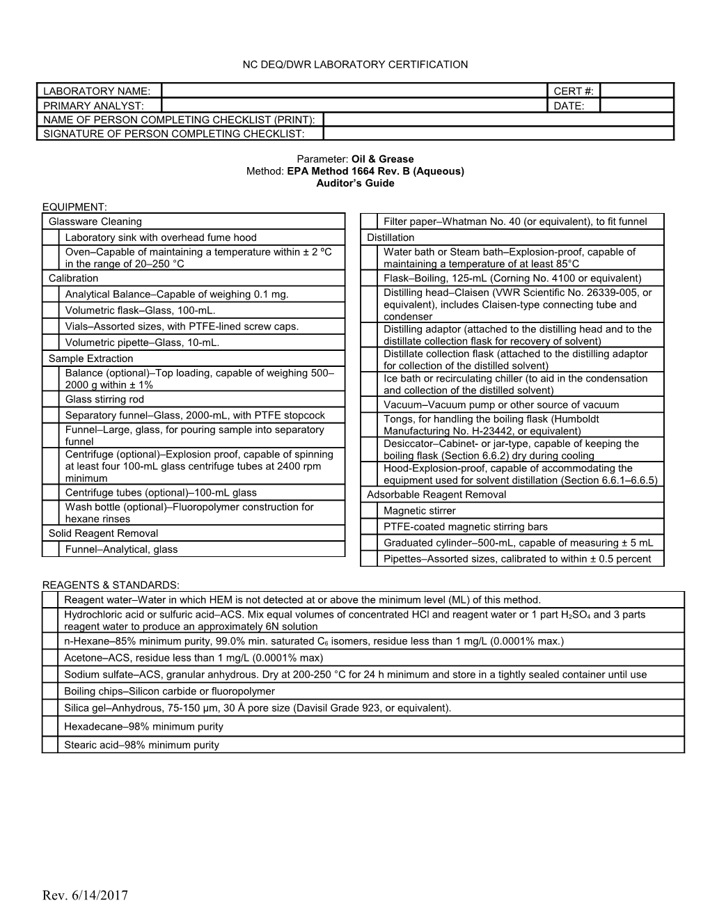 Nc Denr/Dwq Laboratory Certification