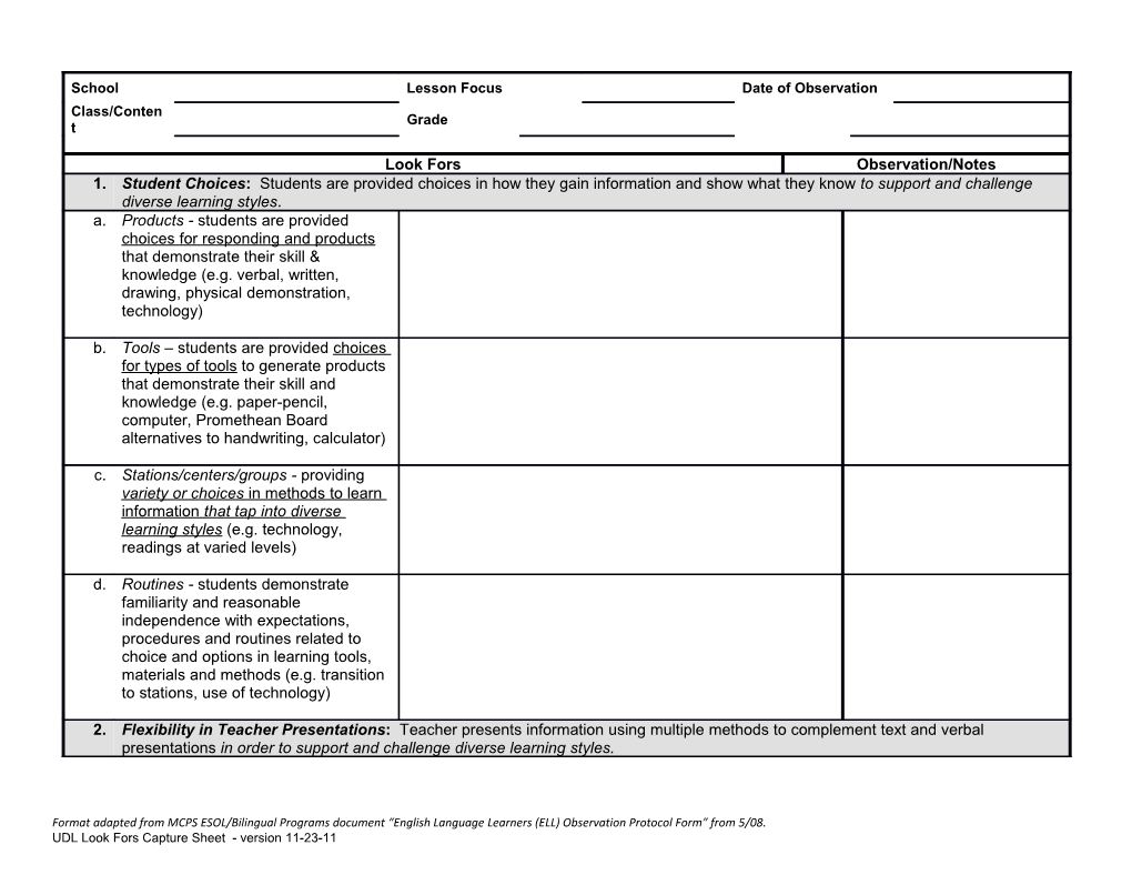 ESOL Observation Protocol Form