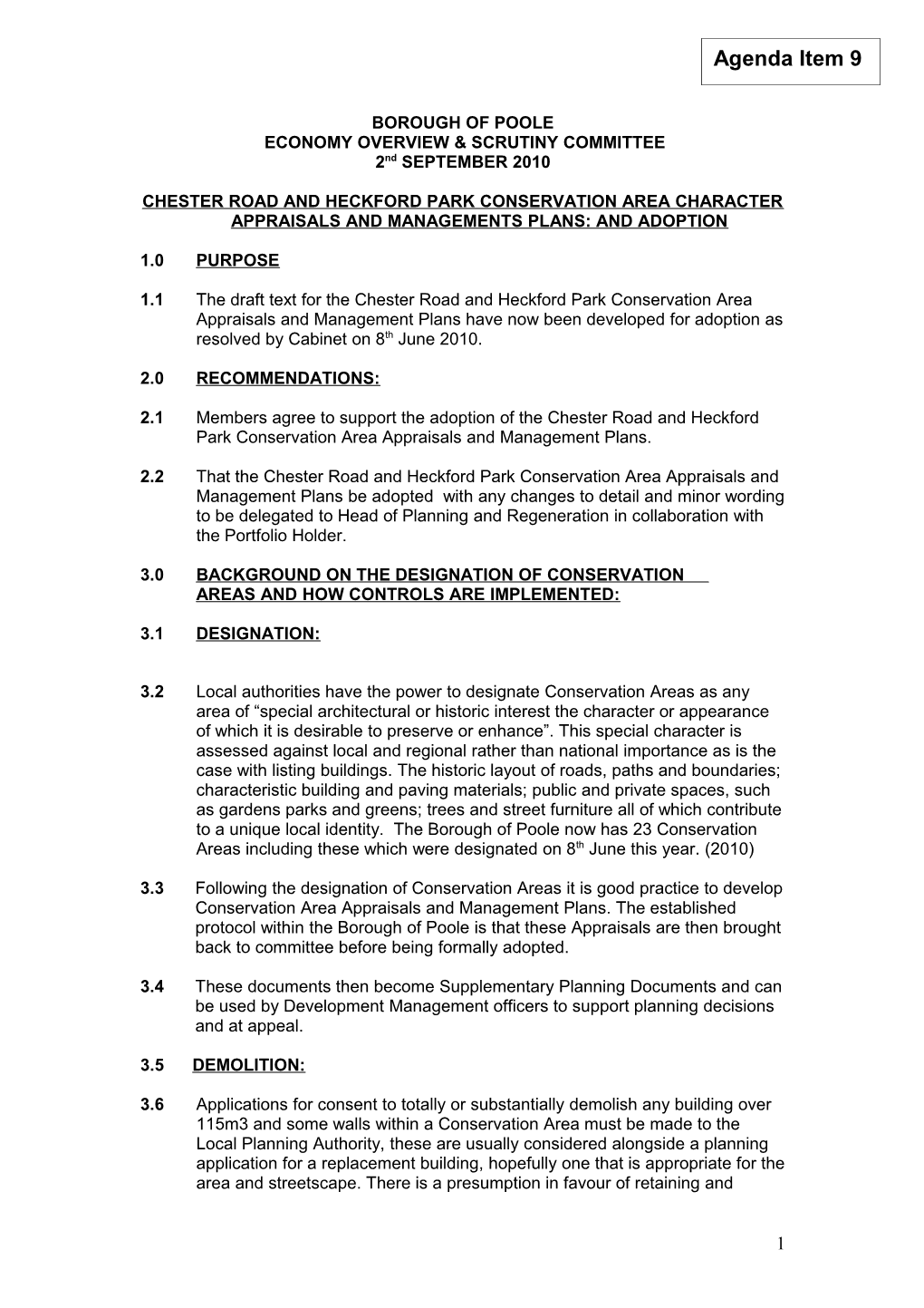 Chester Road and Heckford Park Conservation Area Character Appraisals and Managements Plans