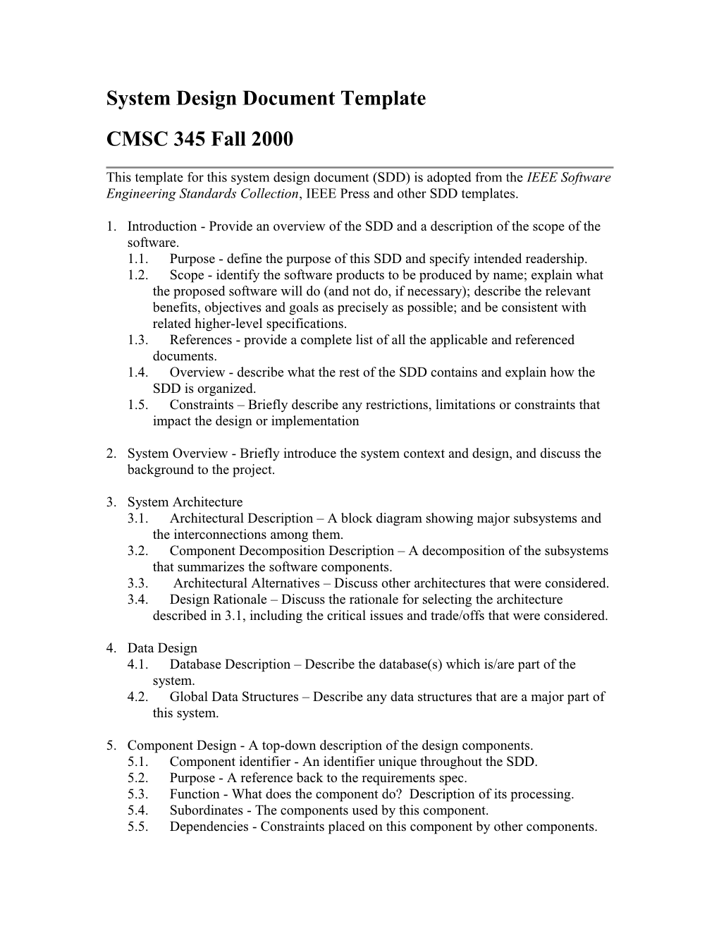 SDD Template, CMSC 345 Fall 2000 s2