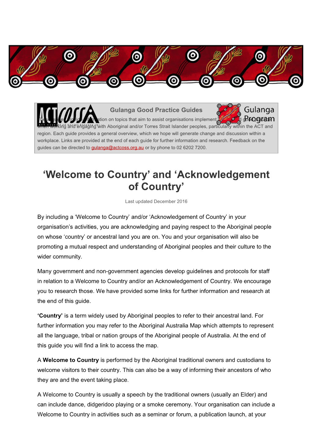 Welcome to Country and Acknowledgement of Country