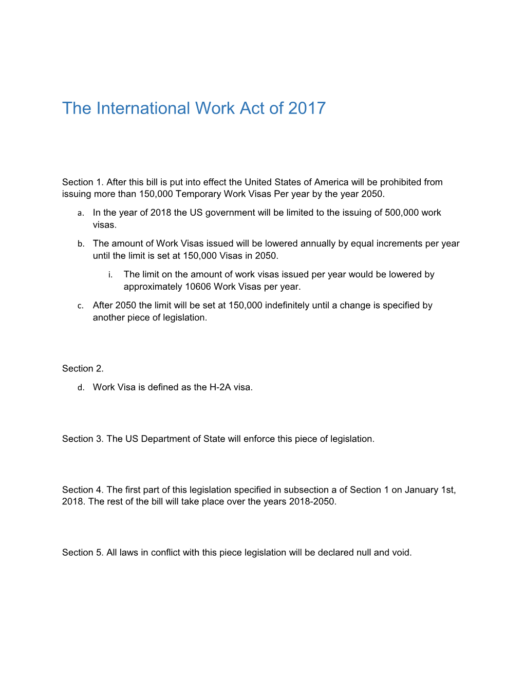 The International Work Act of 2017