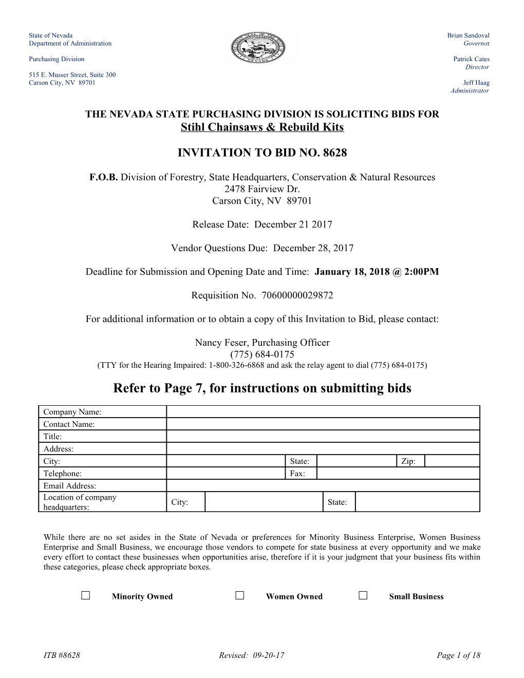 The Nevada State Purchasing Division Is Soliciting Bids For s2