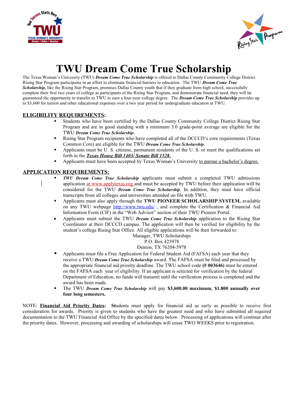 Complete the Dream Scholarship