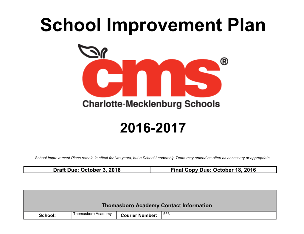 2016-2017 Thomasboro Academy School Improvement Plan Report
