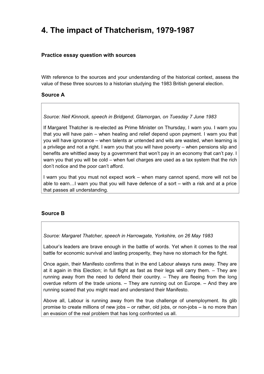 4. the Impact of Thatcherism, 1979-1987