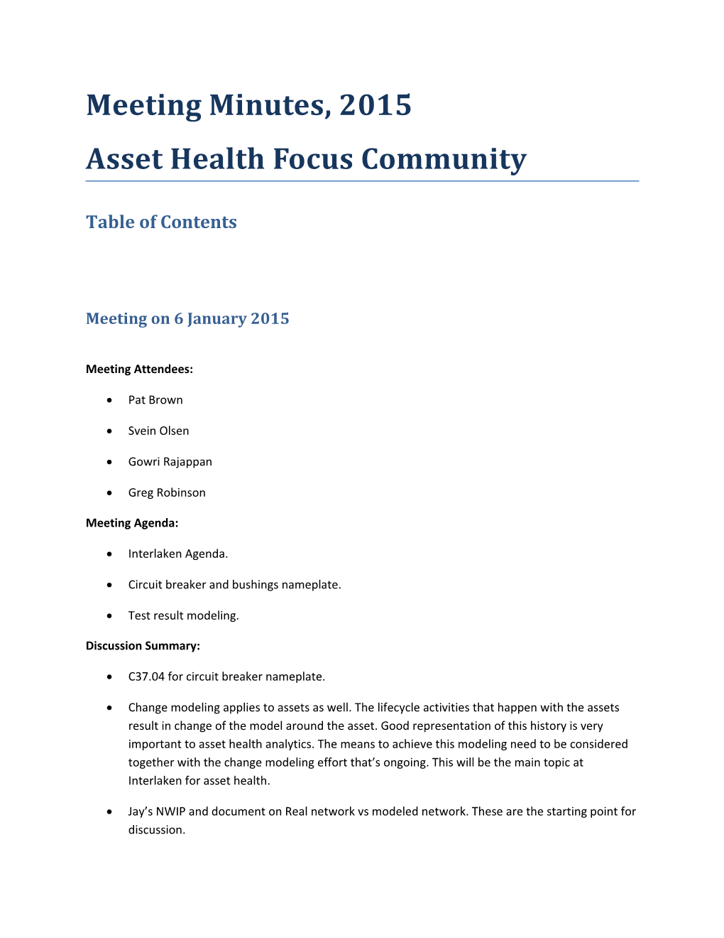Asset Health Focus Community