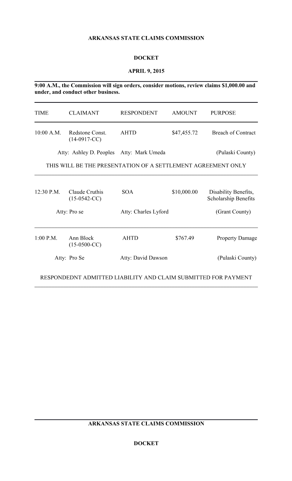 Arkansas State Claims Commission s3