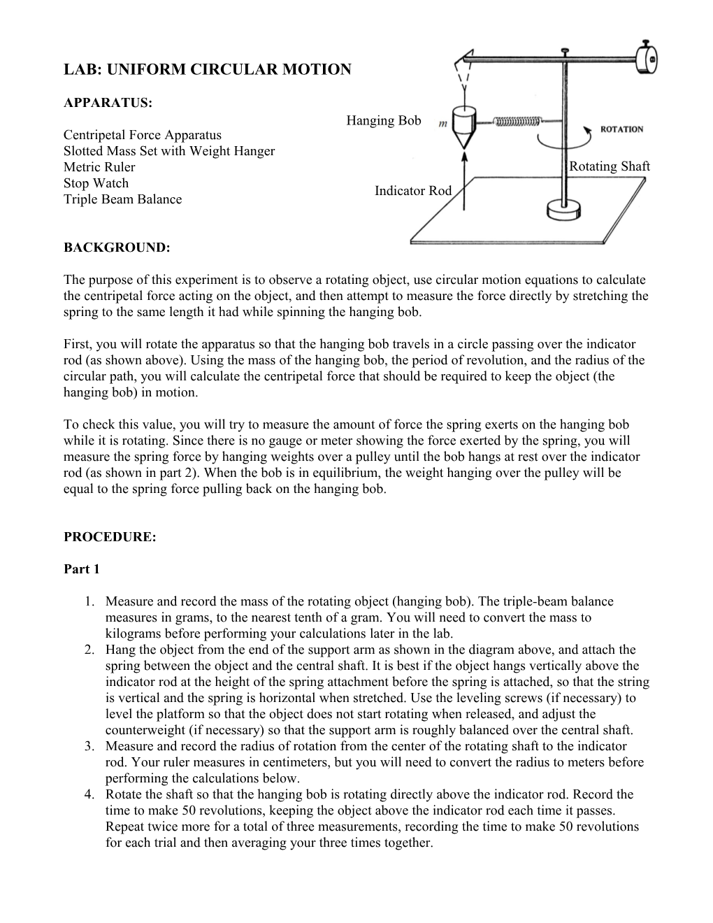 Lab: Uniform Circular Motion