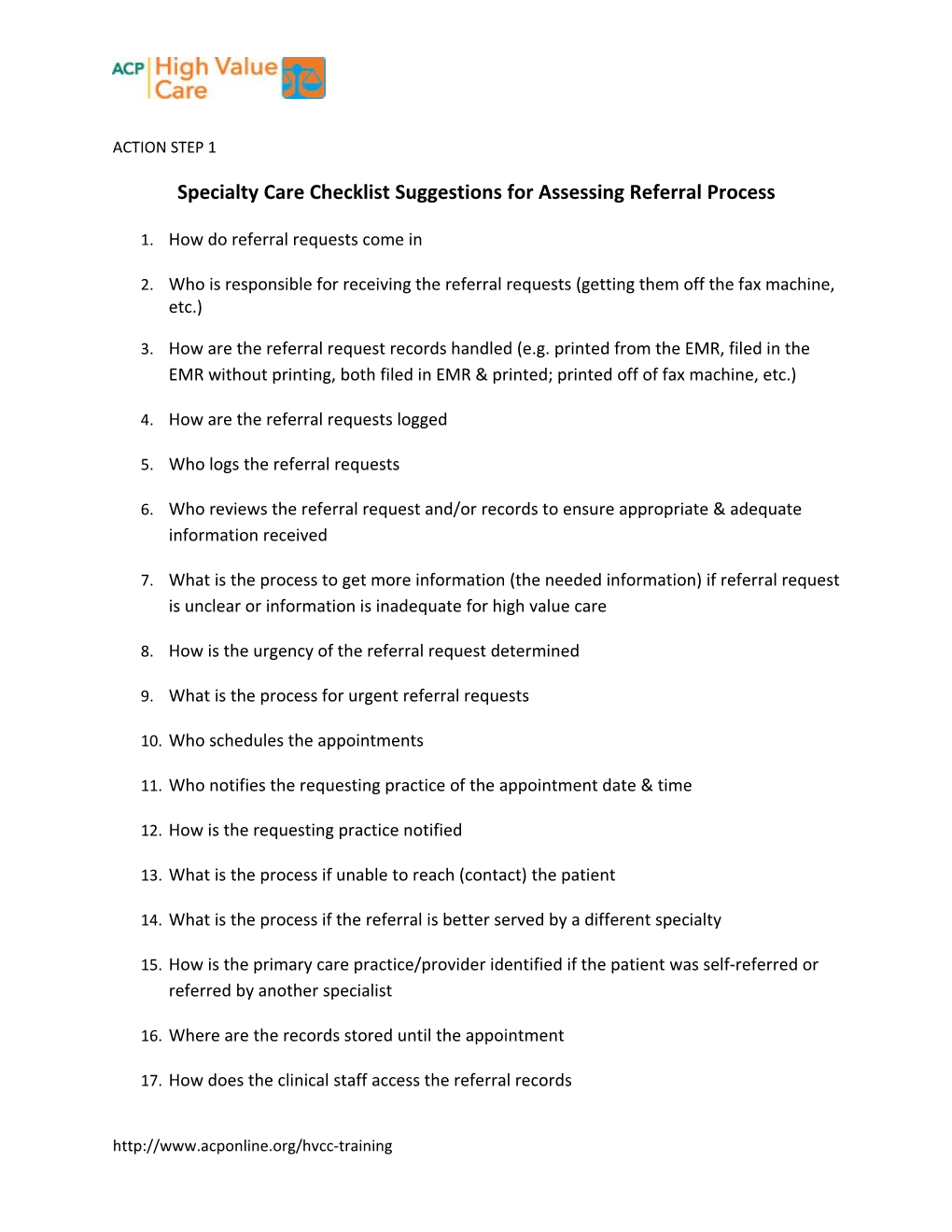 Specialty Care Checklist Suggestions for Assessing Referral Process