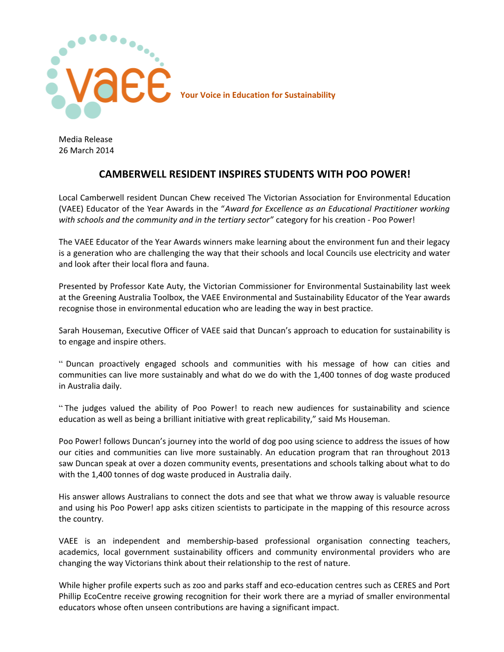 Victorian Association for Environmental Education (VAEE)