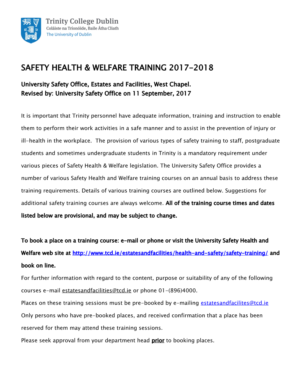 Safety Health & Welfare Training 2006-2007