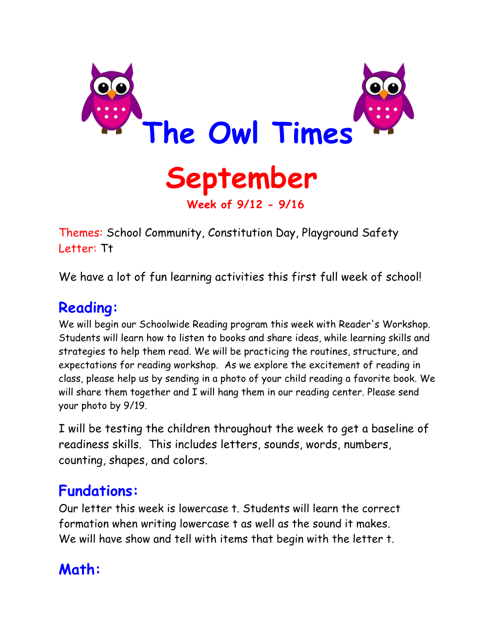 Themes: School Community, Constitution Day, Playground Safety