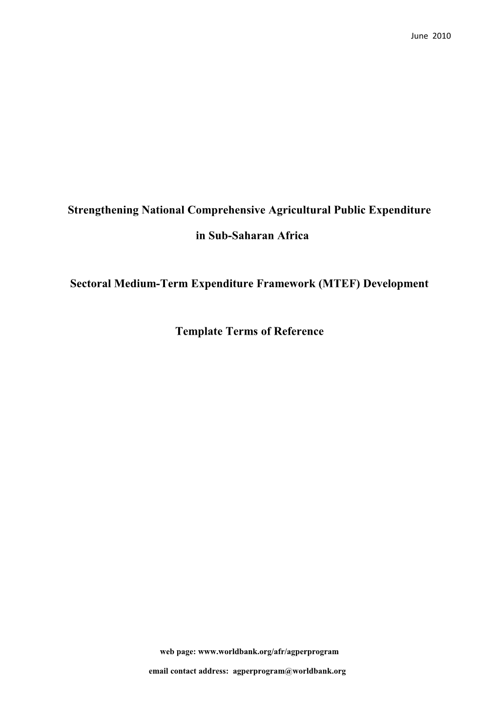 Strengthening National Comprehensive Agricultural Public Expenditure