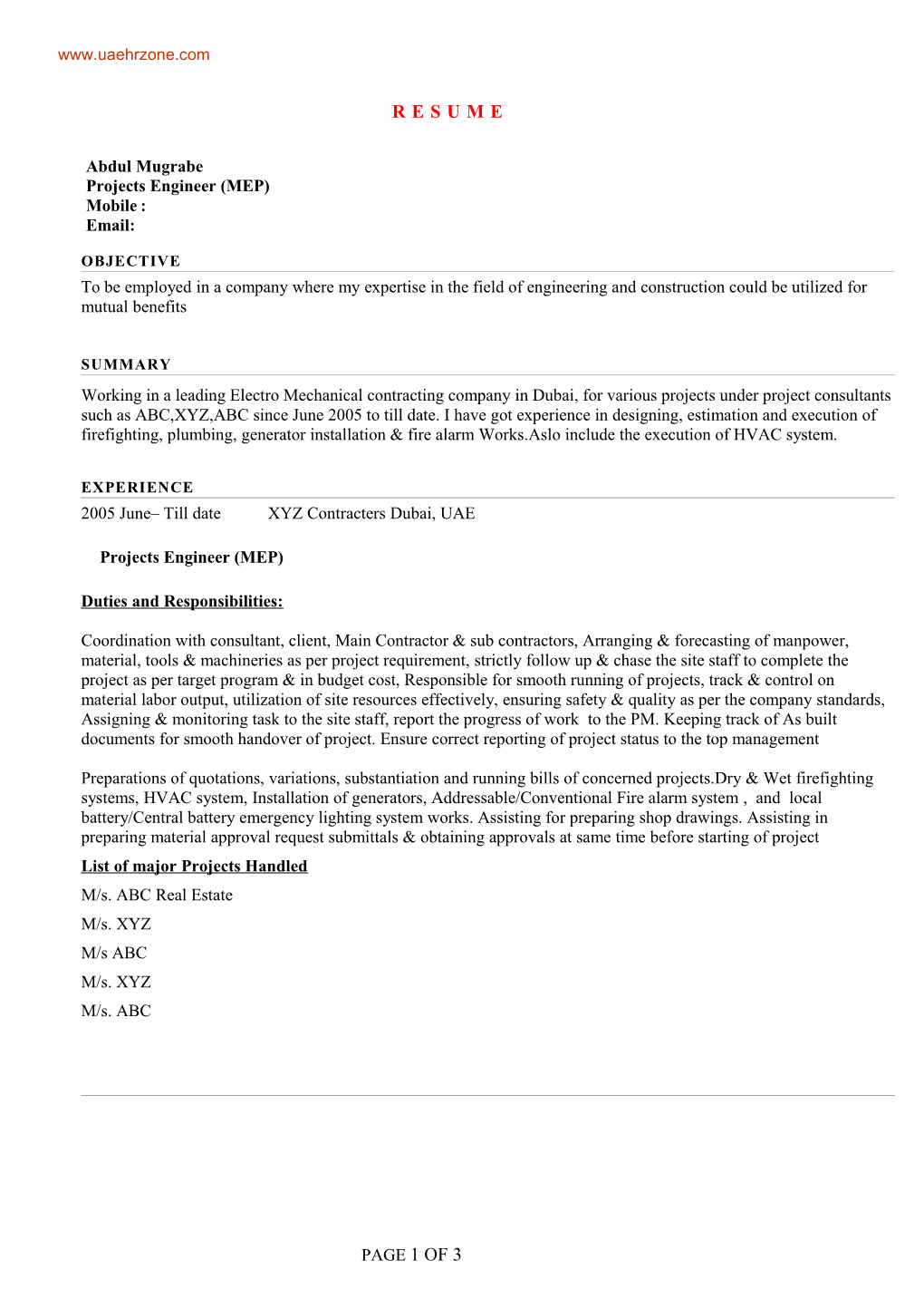 Sample CV- Mechanical Engineer