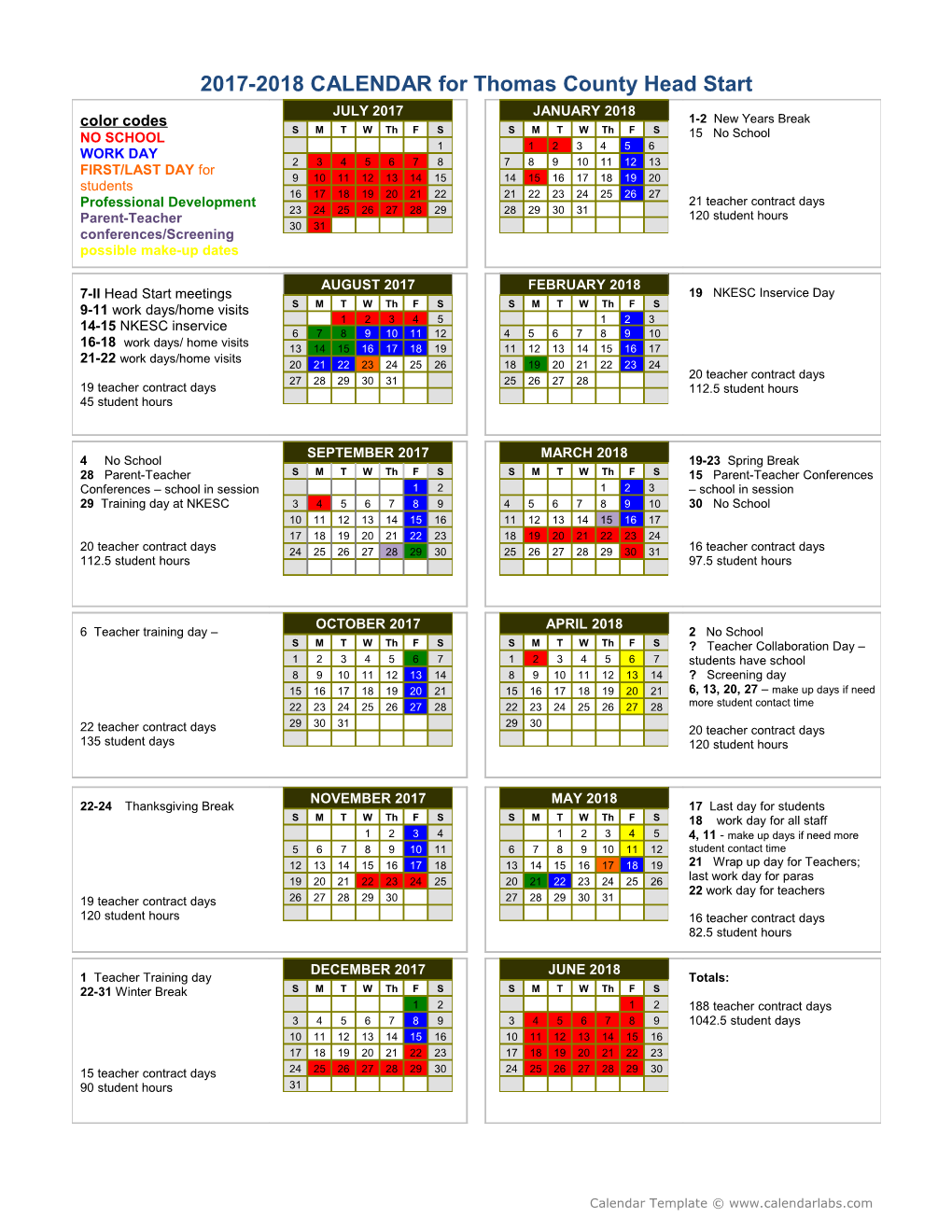 2017-18 Yearly School Calendar - Calendarlabs.Com s9