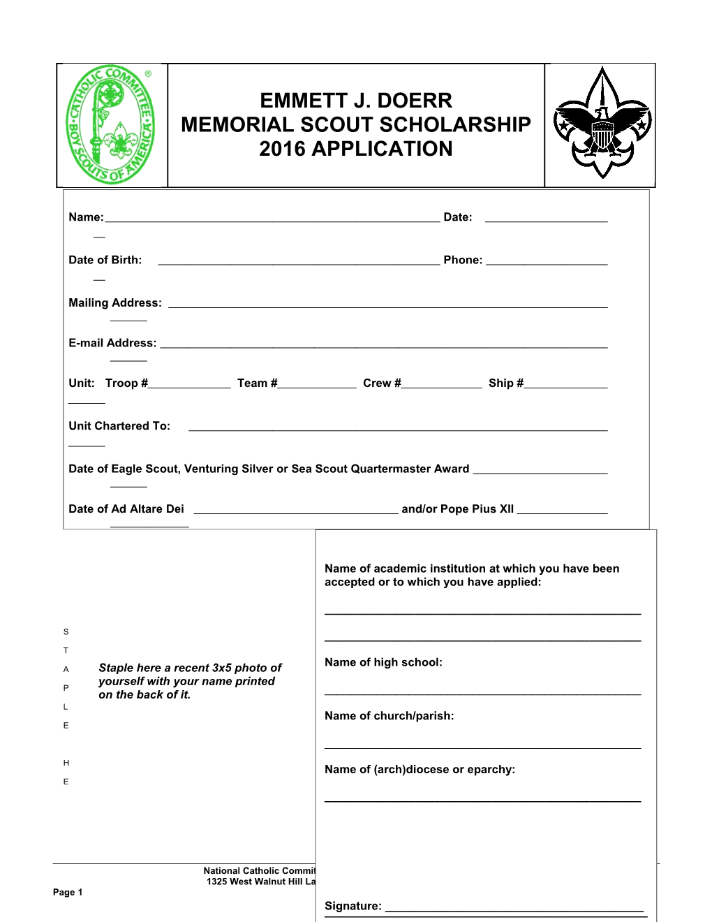 Emmett J. Doerr Memorial Scout Scholarship Application s2