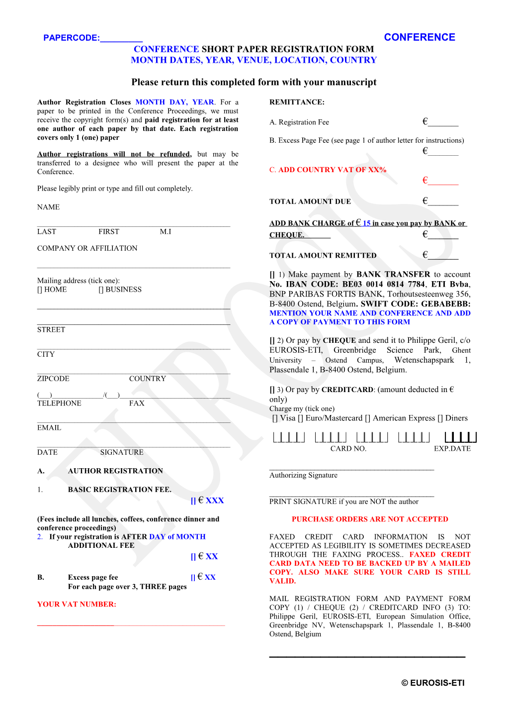 Author Short Paper Registration Form