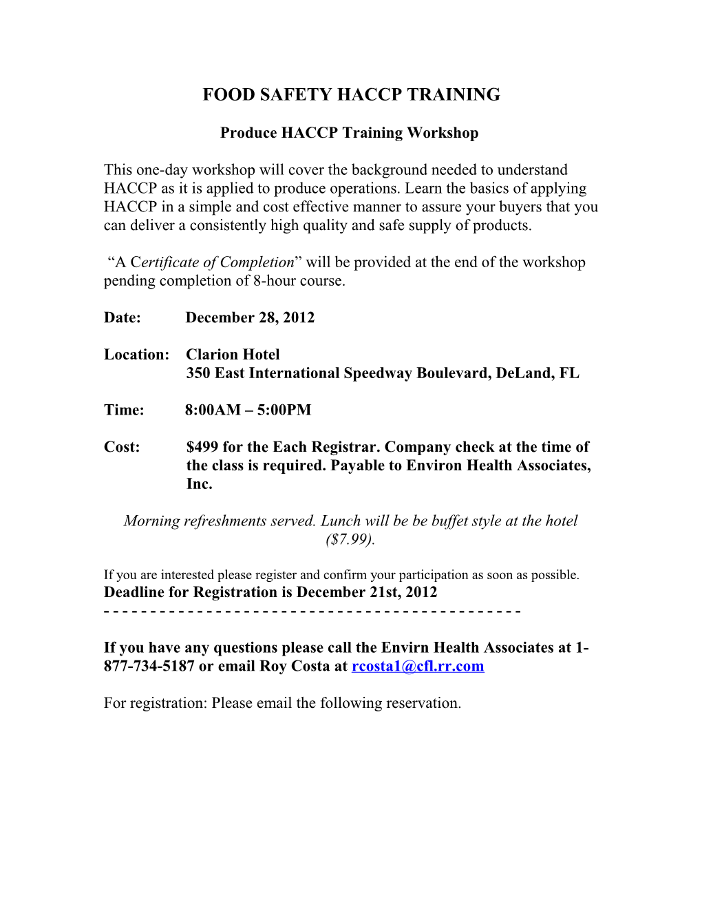 Food Safety Haccp Training