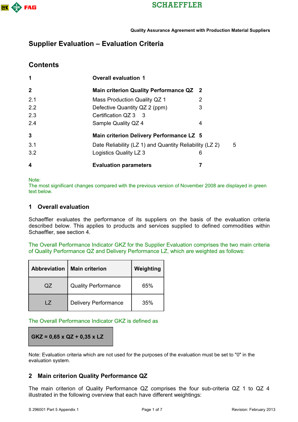 Supplier Evaluation Evaluation Criteria