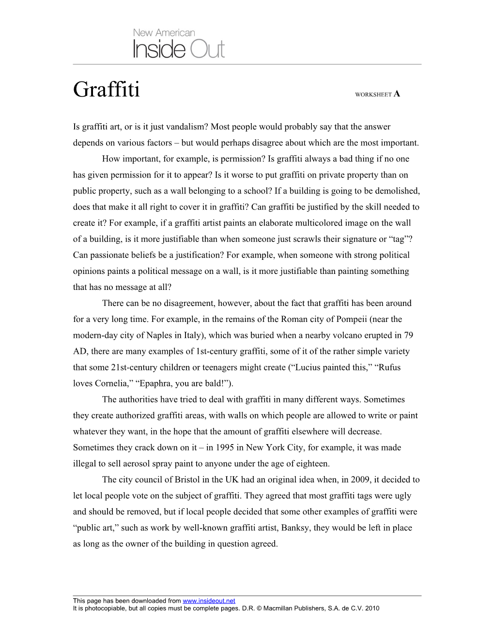 Graffiti Worksheet A