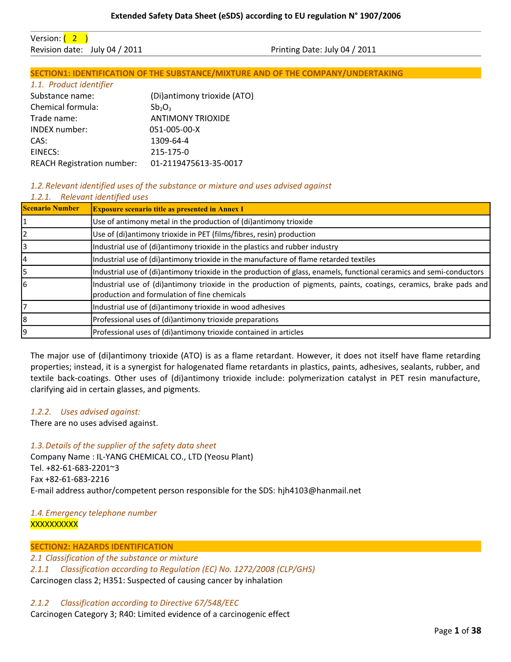 Extended Safety Data Sheet (Esds) According to EU Regulation N 1907/2006