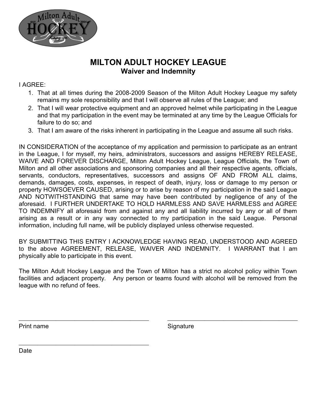 Milton Adult Hockey League