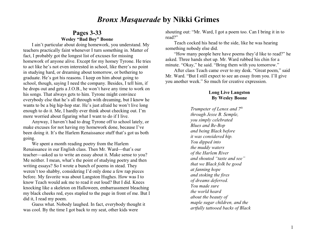 Bronx Masquerade by Nikki Grimes