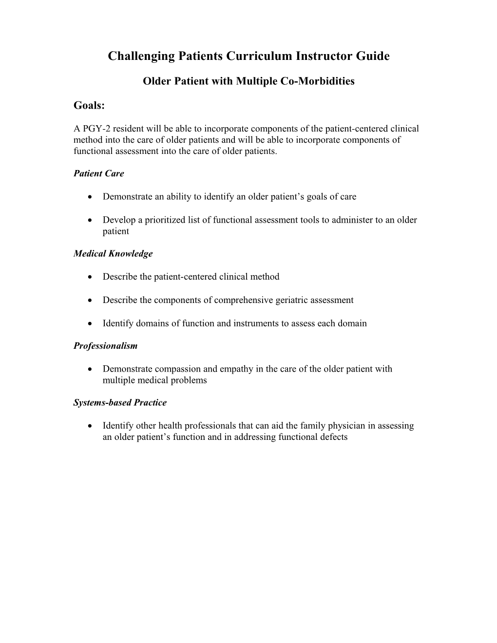 Challenging Patients Curriculum Instructor Guide