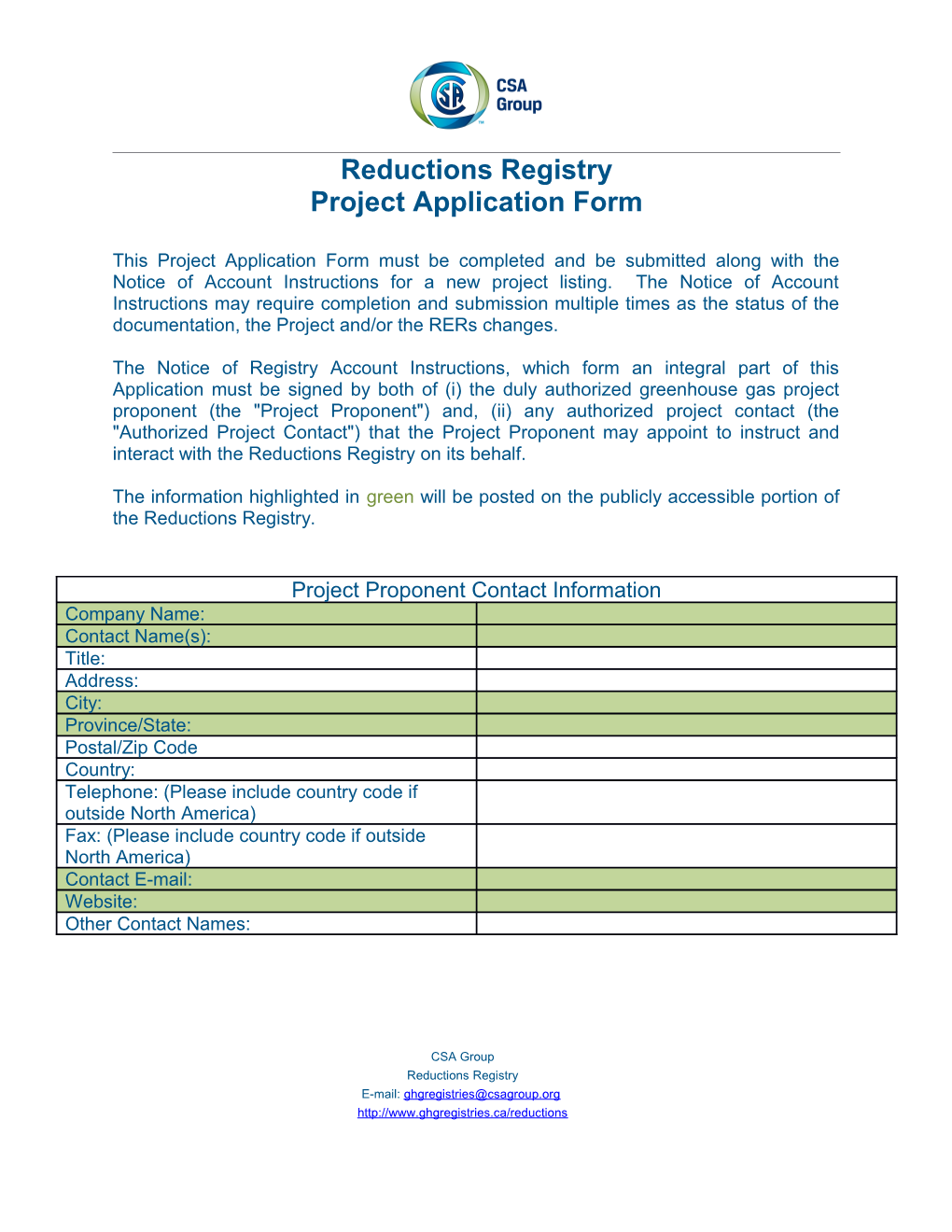 GHG Project Application Form