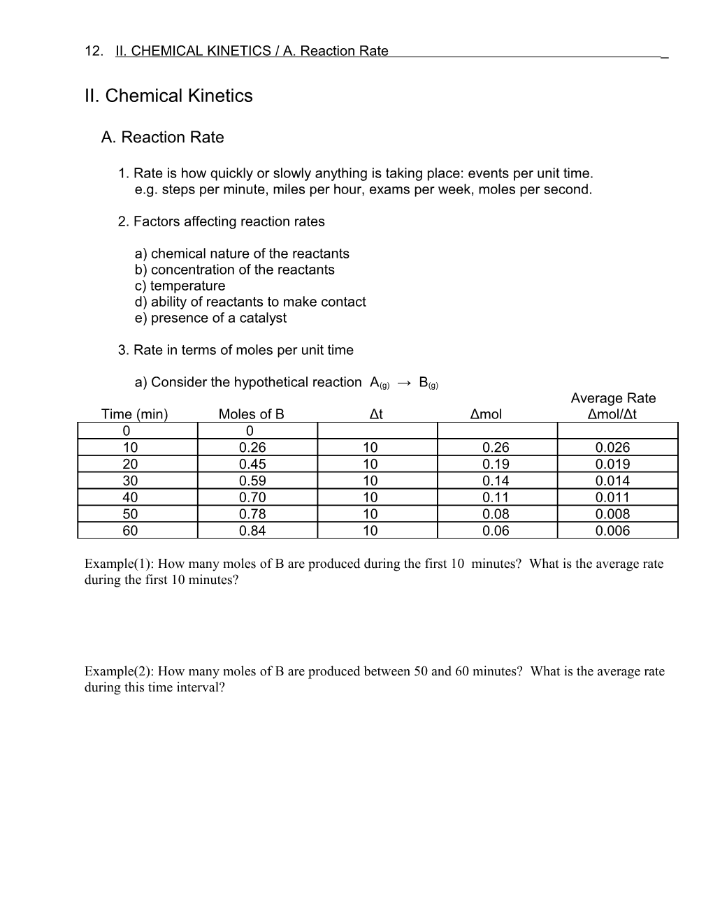 16. II. CHEMICAL KINETICS / A. Reaction Rate