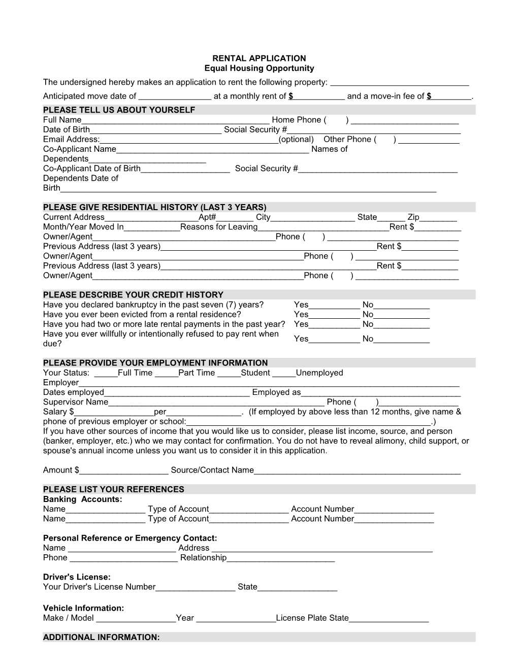 RENTAL APPLICATION Equal Housing Opportunity s1