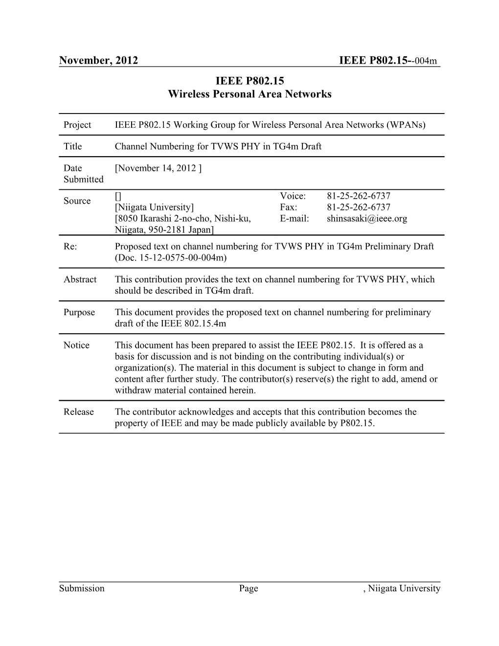 Channel Numbering for TVWS PHY in Tg4m Draft