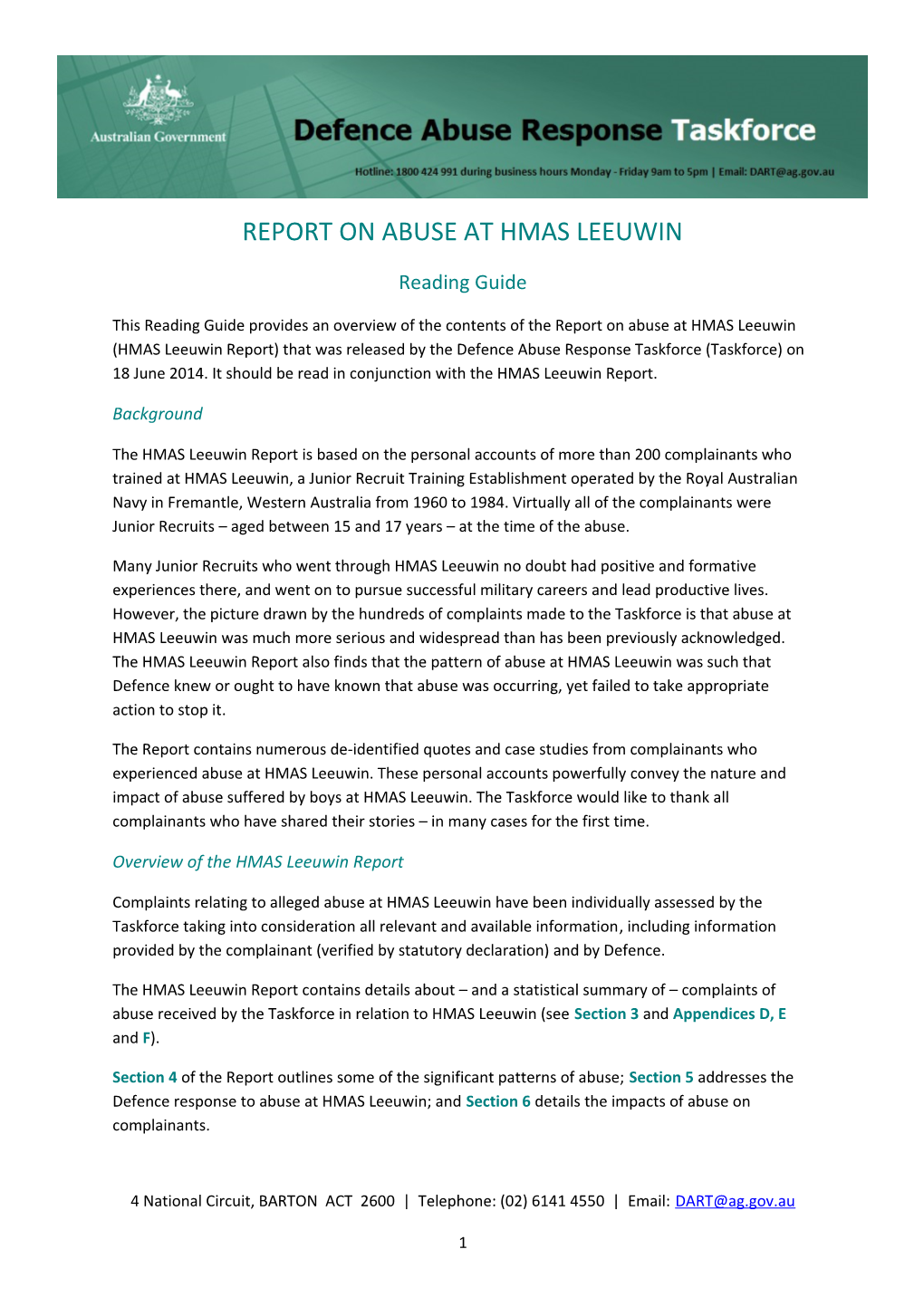HMAS Leeuwin Report Reading Guide