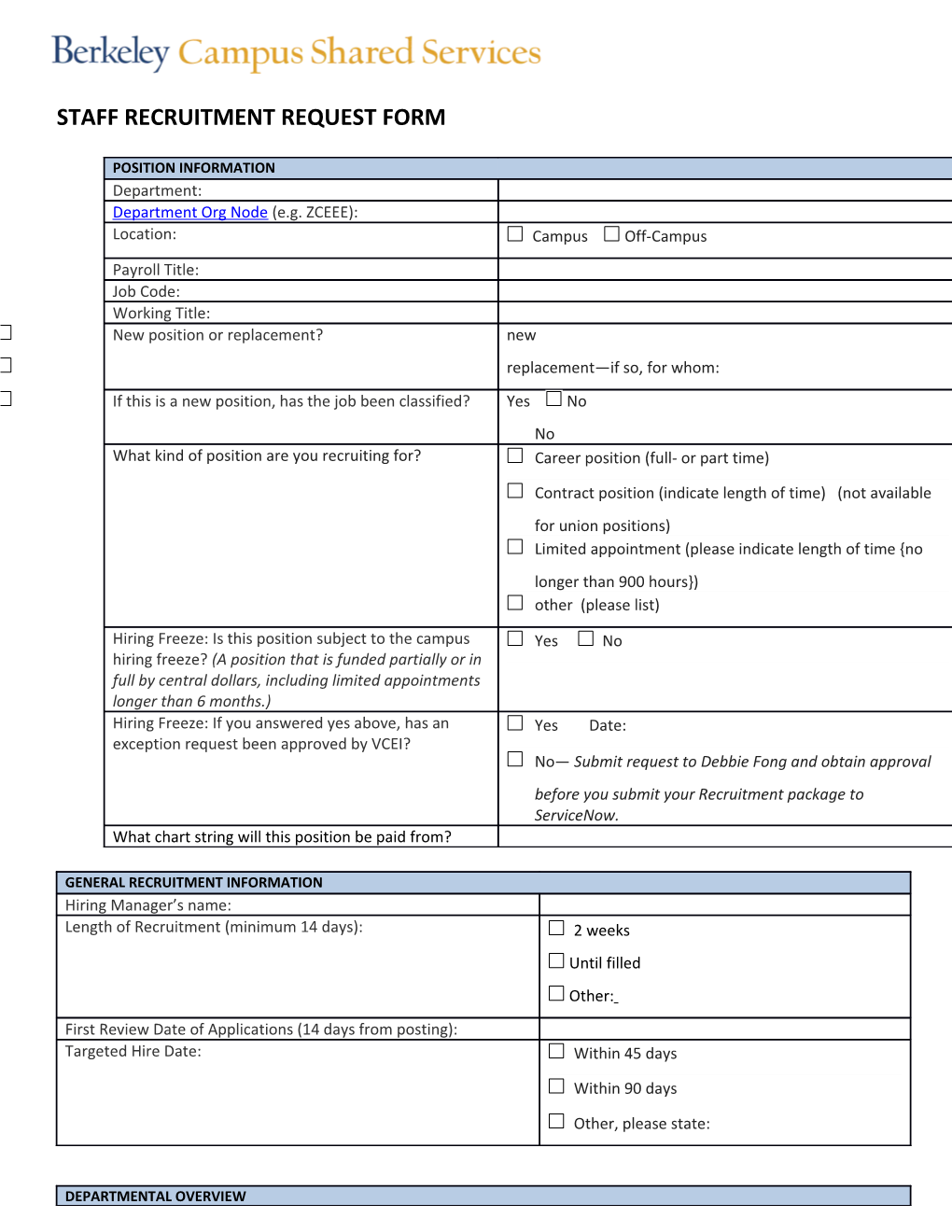 Staff Recruitment Request Form