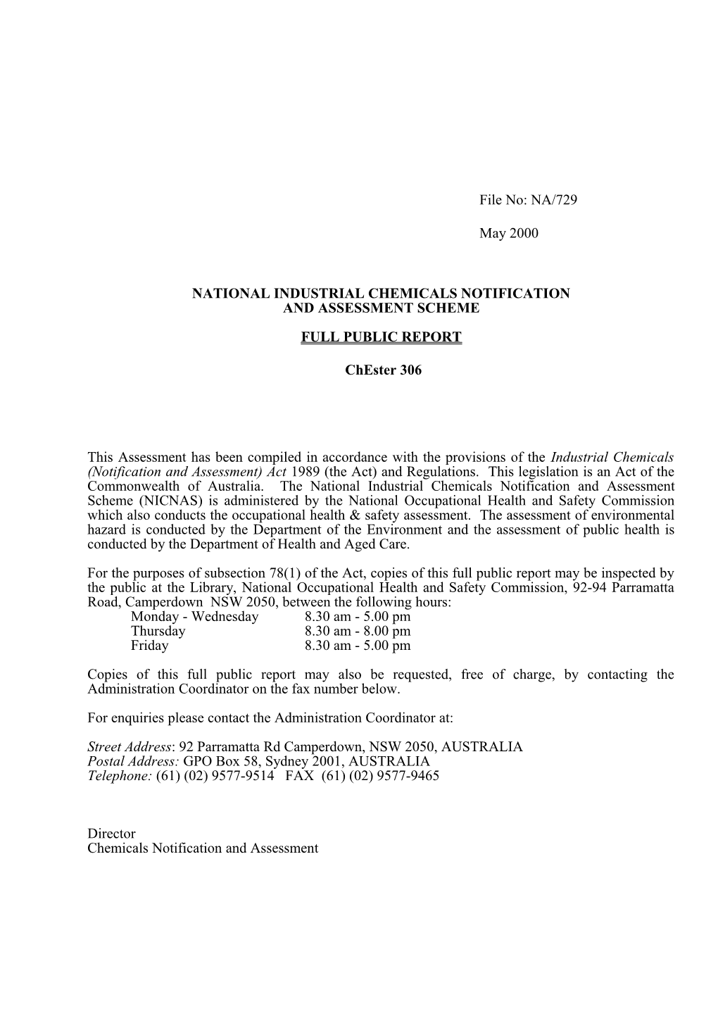 National Industrial Chemicals Notification s8