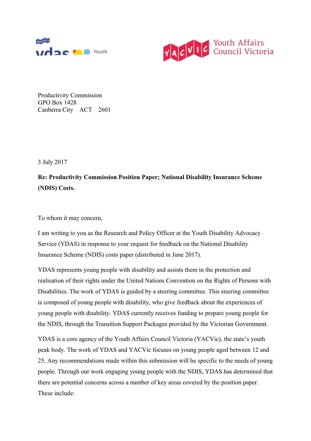 Submission PP262 - Youth Disability Advocacy Service (YDAS) - National Disability Insurance