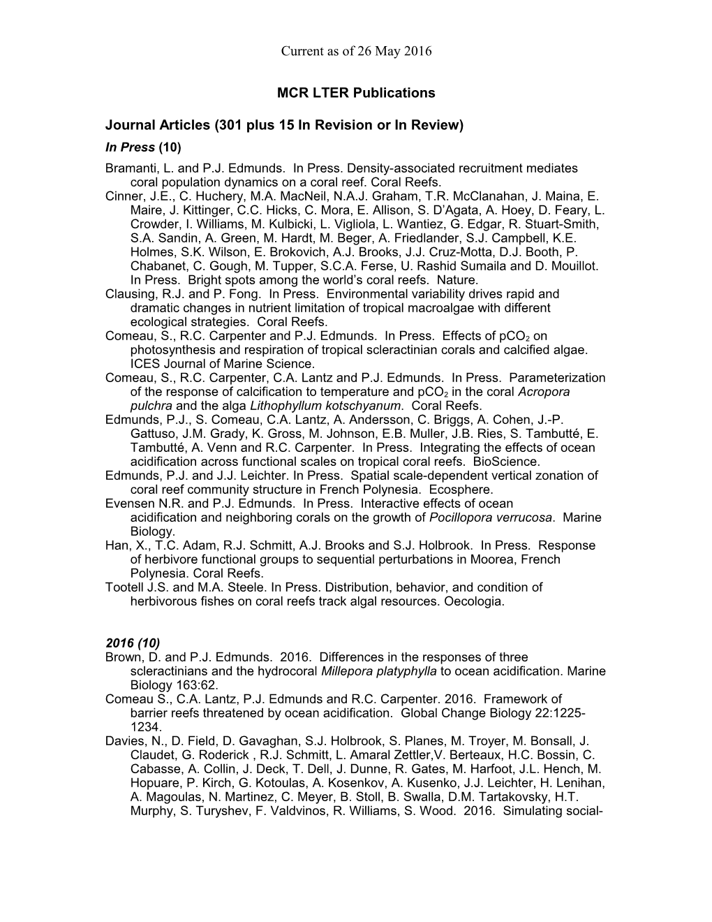 Journal Articles (301 Plus 15 in Revision Or in Review)