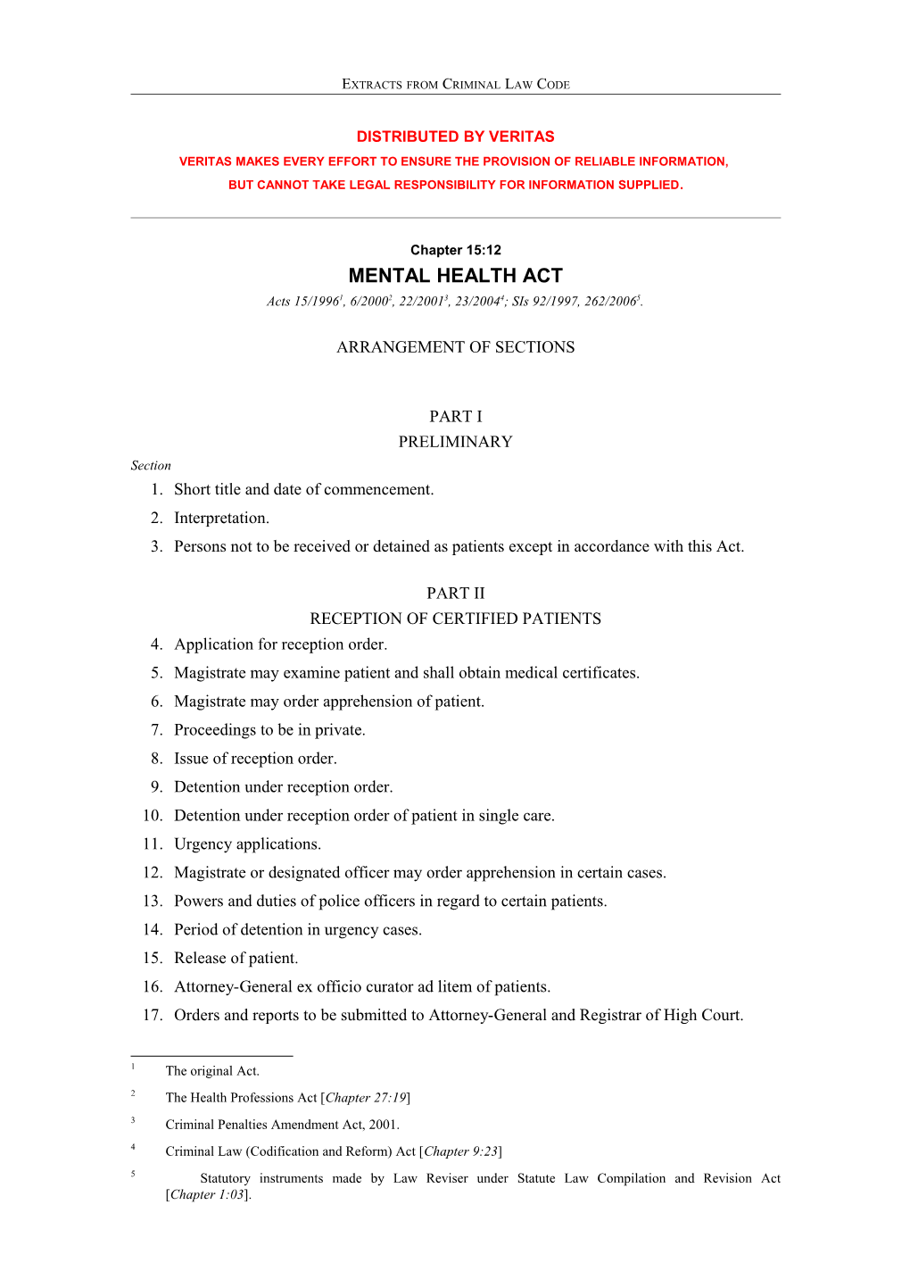 Mental Health Act Chapter 15:12 As Amended