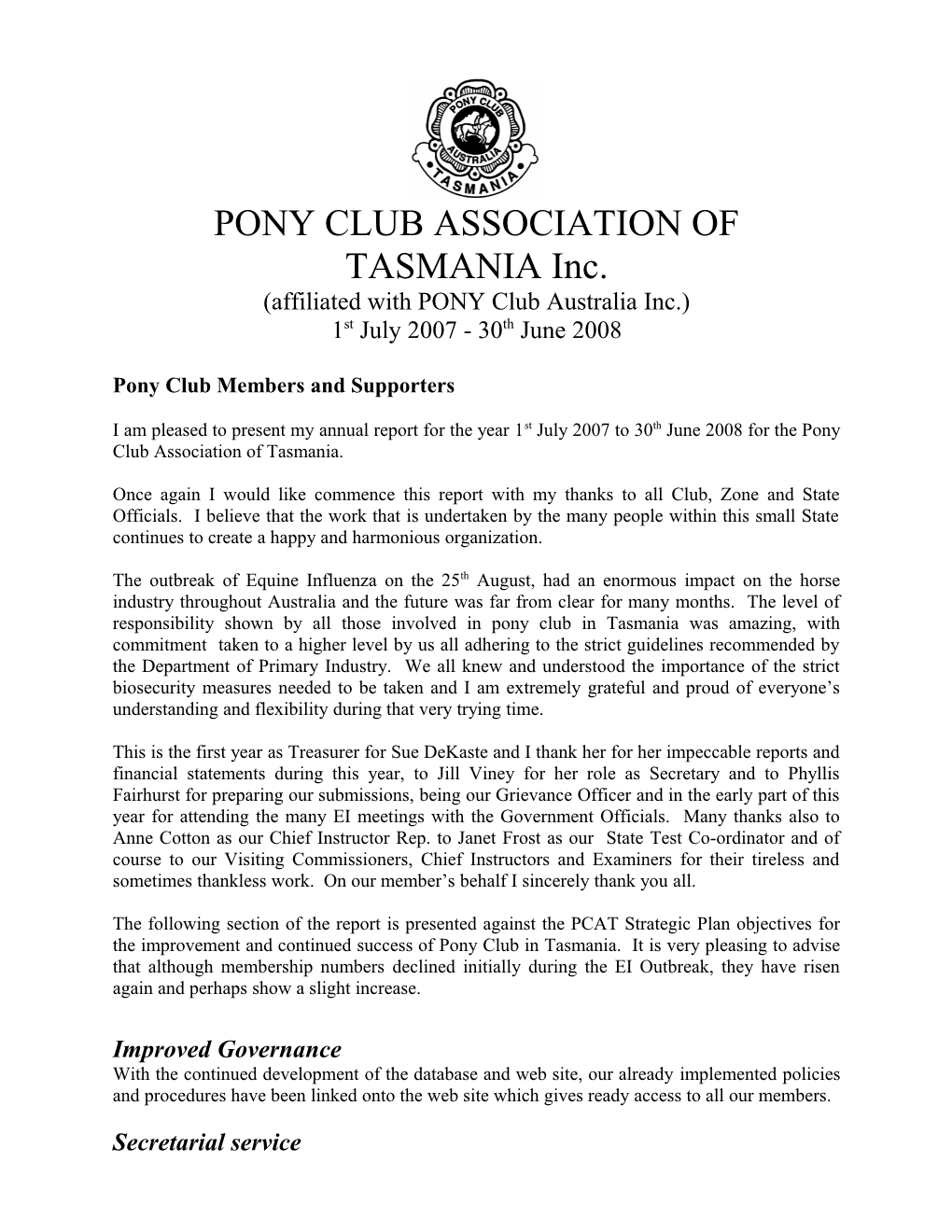 PONY CLUB ASSOCIATION of TASMANIA Inc