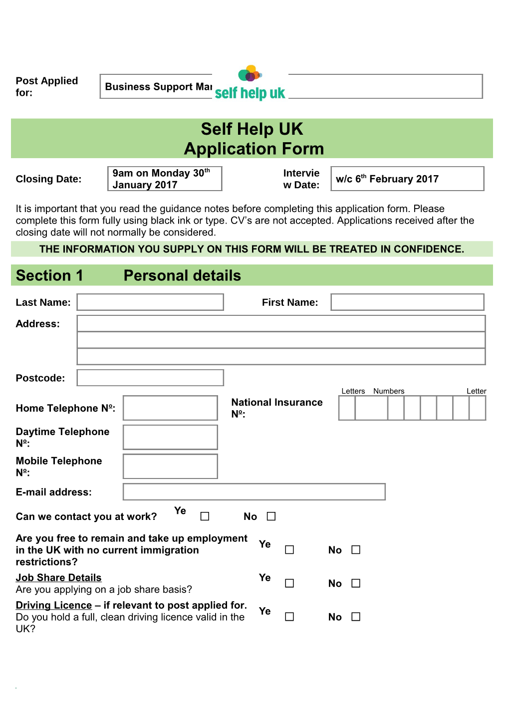 Job Application Form Template s9